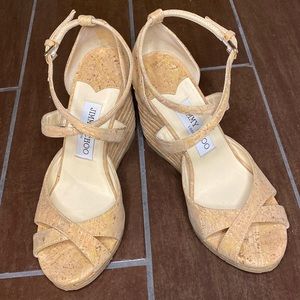Tan, cork wedges.